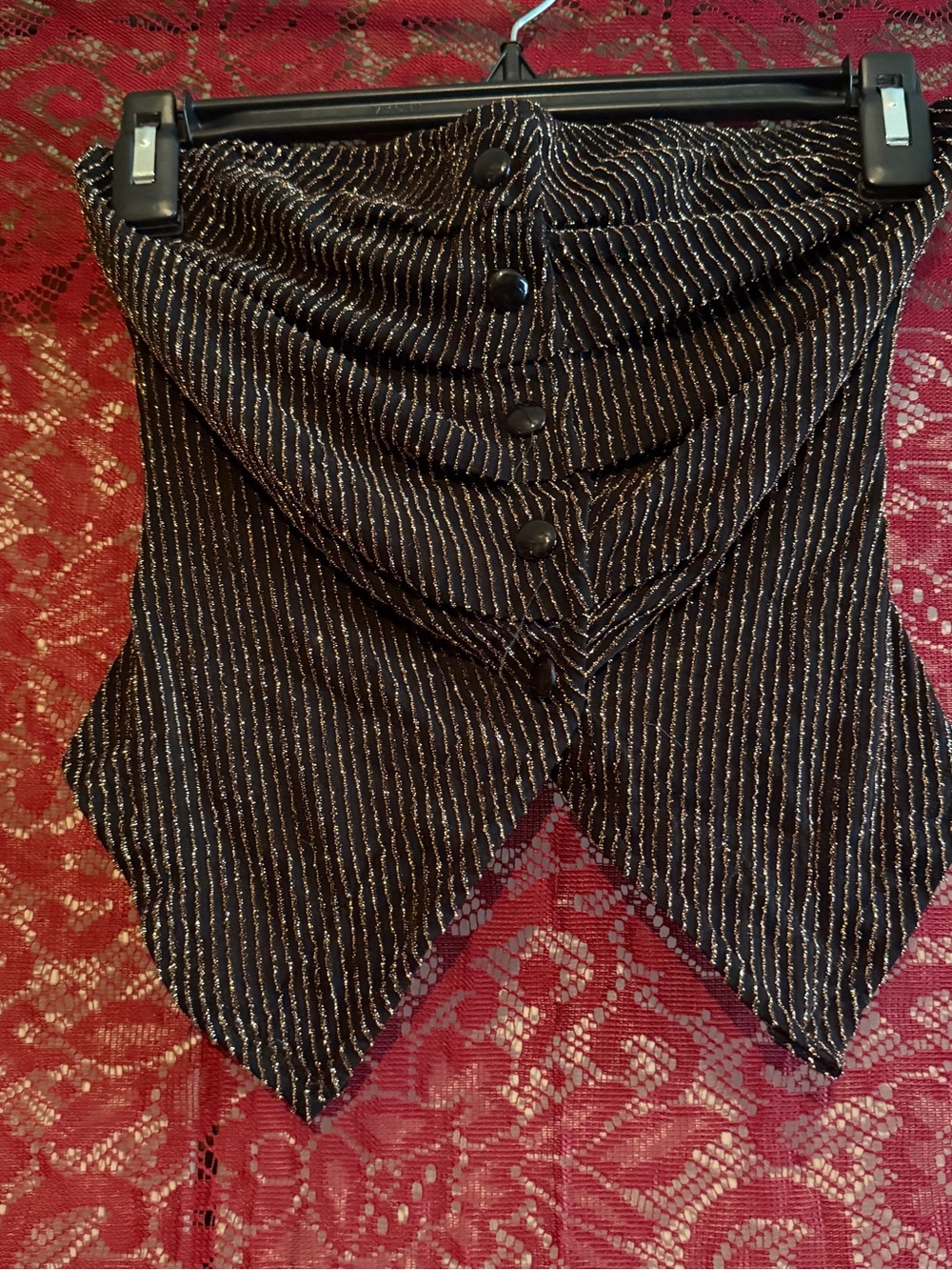 Kimcine NWT Dark Chocolate Metallic Pinstripe Strapless Tube Top Asymmetrical M